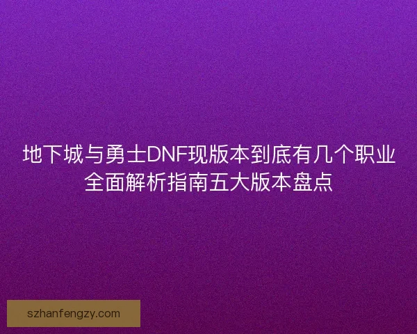 地下城与勇士DNF现版本到底有几个职业全面解析指南五大版本盘点