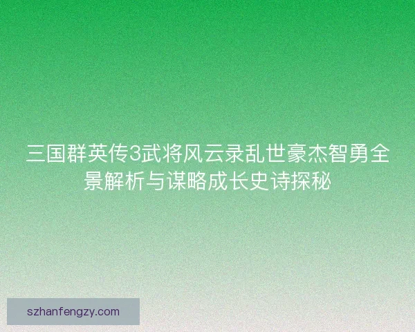 三国群英传3武将风云录乱世豪杰智勇全景解析与谋略成长史诗探秘 三国群英传3武将风云录乱世豪杰智勇全景解析与谋略成长史诗探秘