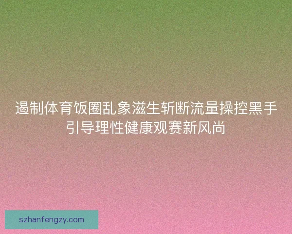 遏制体育饭圈乱象滋生斩断流量操控黑手引导理性健康观赛新风尚